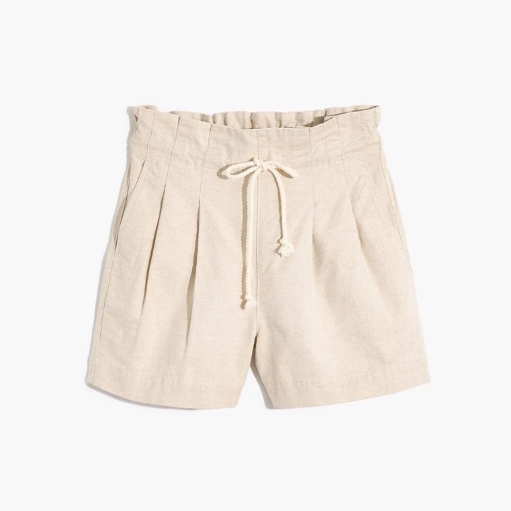 Madewell Drawstring Pull-On Paperbag Linen Cotton Beige Shorts Size XS